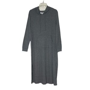 Joyspun Womens Grey Ribbed Knit Hooded Maxi Night Shirt Loungewear Size M 8-10